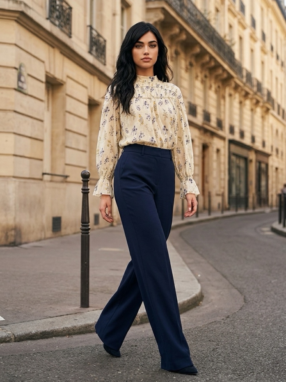 ba&sh Cream and Blue Floral Blouse